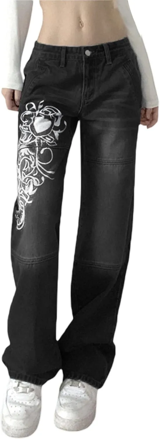 Women's Baggy Denim Pants High Waisted Y2K Wide Leg Oversized Plus Size Boyfriend Cargo Jeans Streetwear Trousers