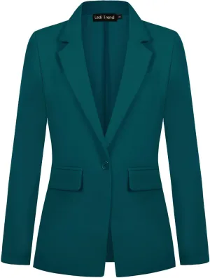 Womens Blazer One Button Jacket Suits Notched Lapel Casual Work Office Long Sleeve Blazer with Pockets