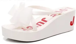 Womens Bowtie Platform Wedge Flip Flops Chunky High Heel Sandals Slip on Anti-Slip Summer Beach Sandal