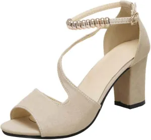 Womens Buckle Strap Chunky Sandals Summer Casual Fish Mouth Peep Toe Beaded Hollow Thick High Heels Sandalias Novelty Comfy Outdoor Ladies Shoes