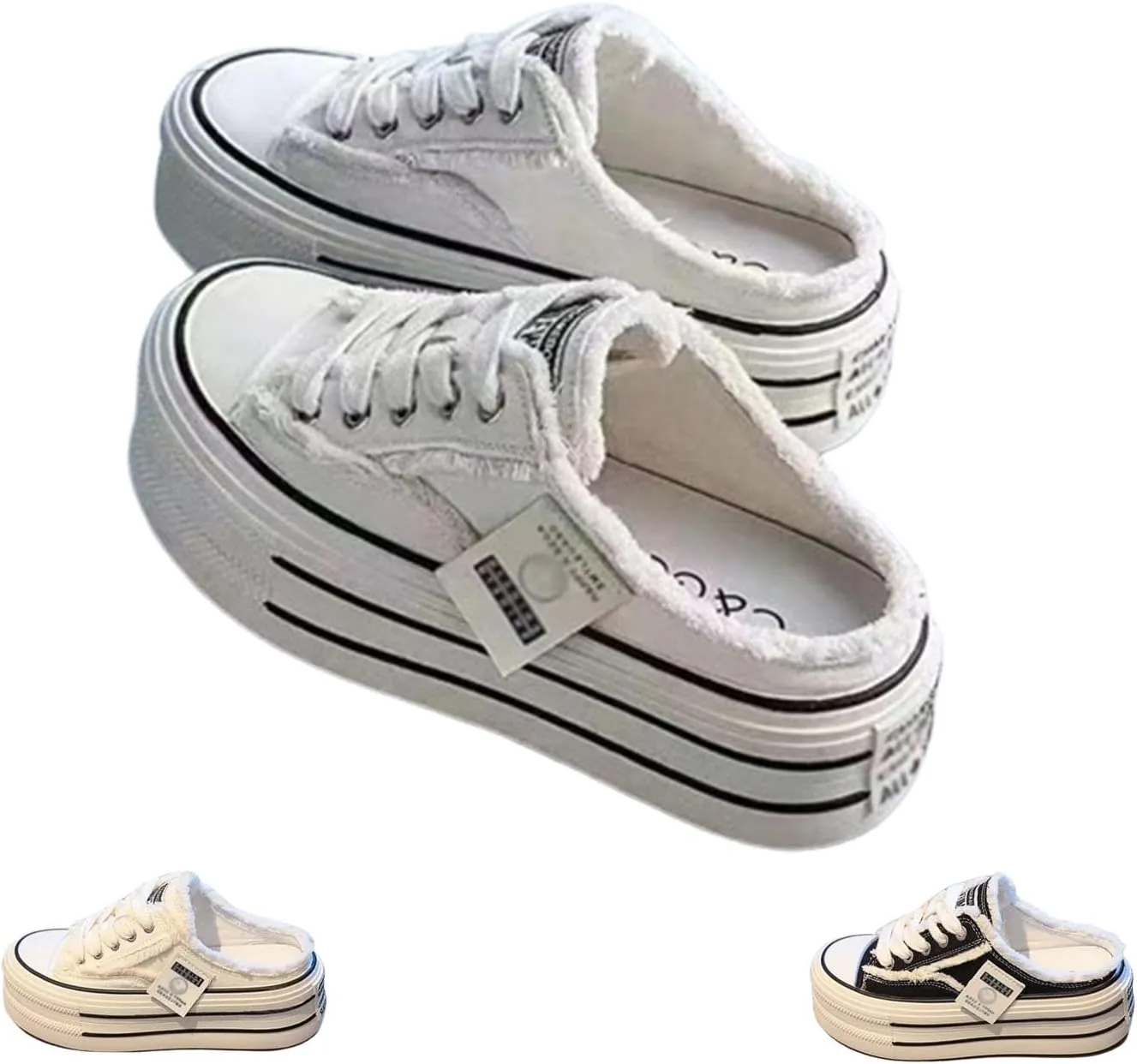 Women's Canvas Mule Sneakers Slip on Platform Shoes,Comfortable Breathable Casual Indoor for Walking Errands Travel