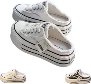 Women's Canvas Mule Sneakers Slip on Platform Shoes,Comfortable Breathable Casual Indoor for Walking Errands Travel