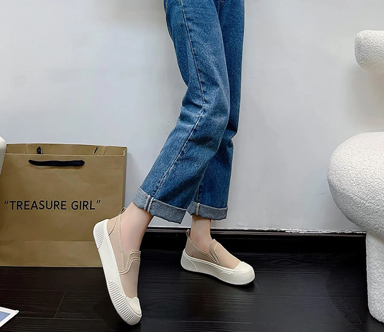 Women's Canvas Sneakers Canvas Flat Shoes Cloud Slip Shoes Running Shoes Thick Bottom Mesh Shoes Muffin Shoes Biscuit Shoes