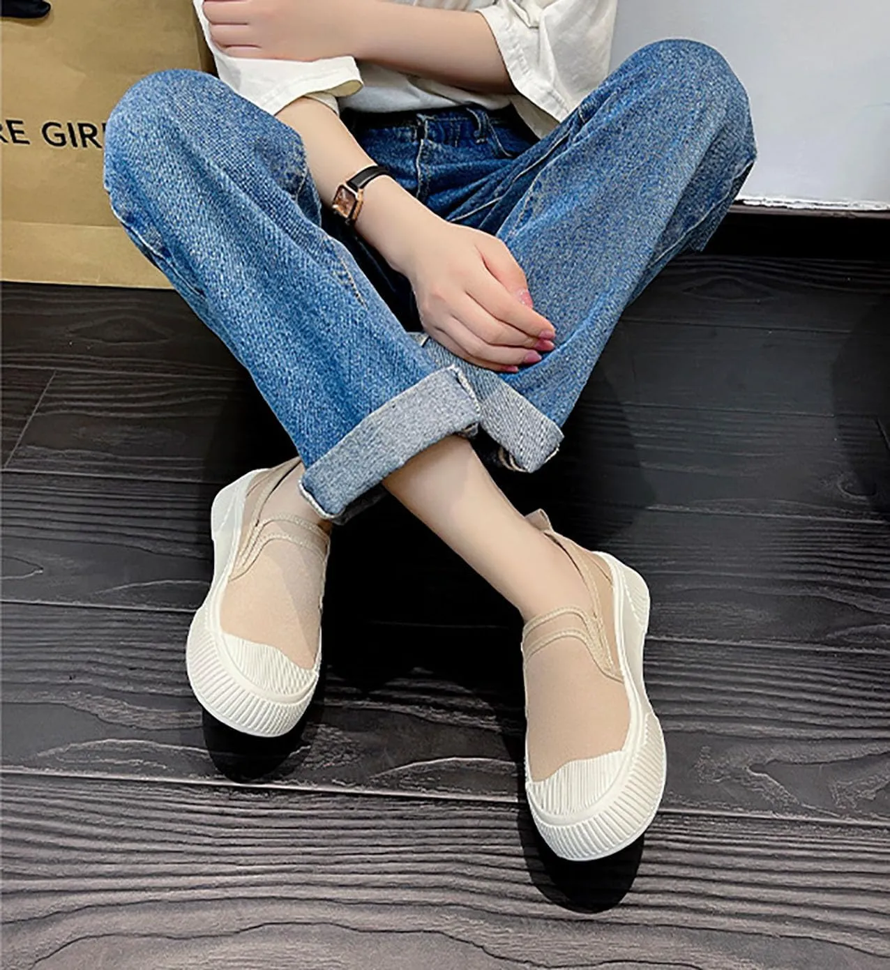 Women's Canvas Sneakers Canvas Flat Shoes Cloud Slip Shoes Running Shoes Thick Bottom Mesh Shoes Muffin Shoes Biscuit Shoes