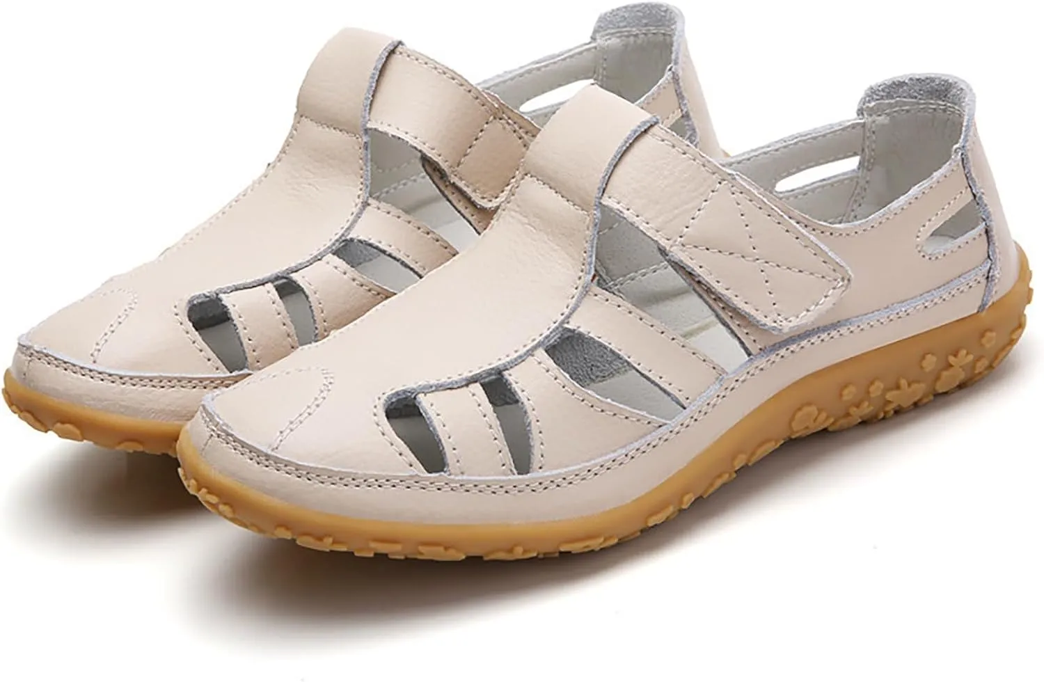Women's Casual Boho Sandals Summer Leather Comfort Closed Toe Ankle Strap Beach Shoes Soft Sole Orthopedic Sandals