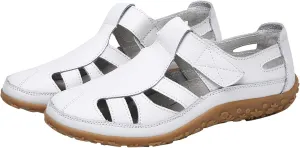 Women's Casual Boho Sandals Summer Leather Comfort Closed Toe Ankle Strap Beach Shoes Soft Sole Orthopedic Sandals