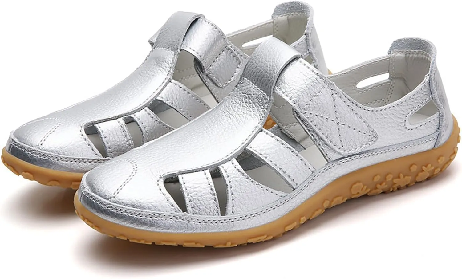 Women's Casual Boho Sandals Summer Leather Comfort Closed Toe Ankle Strap Beach Shoes Soft Sole Orthopedic Sandals
