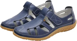 Women's Casual Boho Sandals Summer Leather Comfort Closed Toe Ankle Strap Beach Shoes Soft Sole Orthopedic Sandals