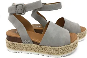 Womens Casual Espadrilles Trim Rubber Sole Flatform Studded Wedge Buckle Ankle Strap Open Toe Sandals Tan 6