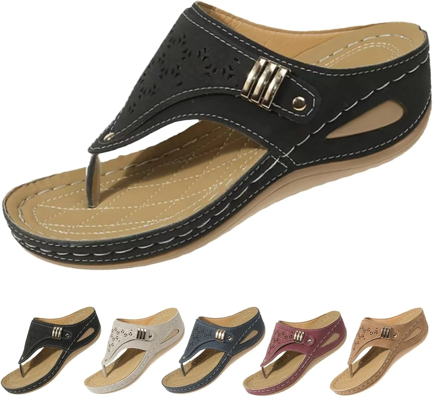 Womens Chunky Platform Wedge Flip Flops Orthopedic Casual Comfort Breathable Beach Slippers Open Toe Mesh Hollow Fashion Shoes Arch Support Slip on Sandals