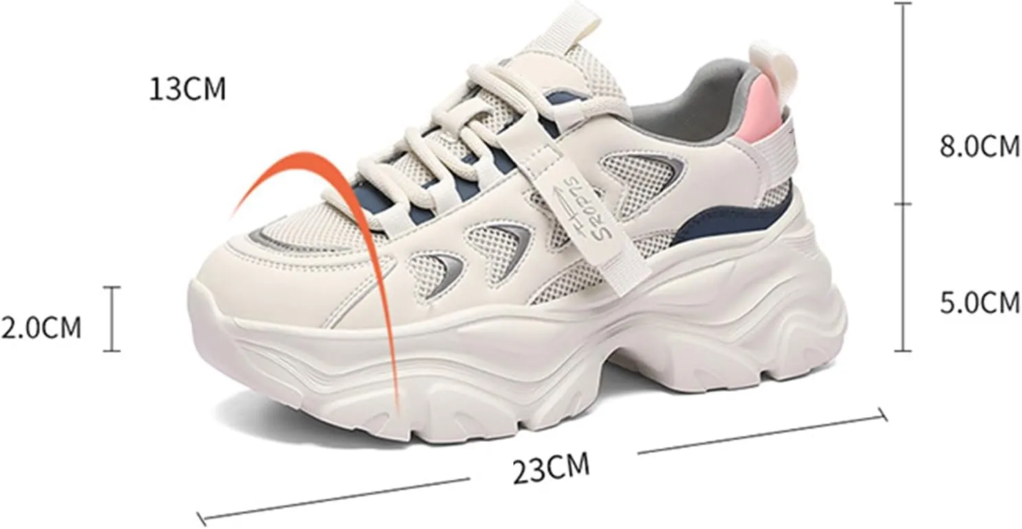 Women's Chunky Sneakers - Casual Platform Fashion Shoes with Breathable Mesh, Thick Sole, Lightweight, and Stylish Lace-Up Design for Comfortable and Active Lifestyle,Pink-37