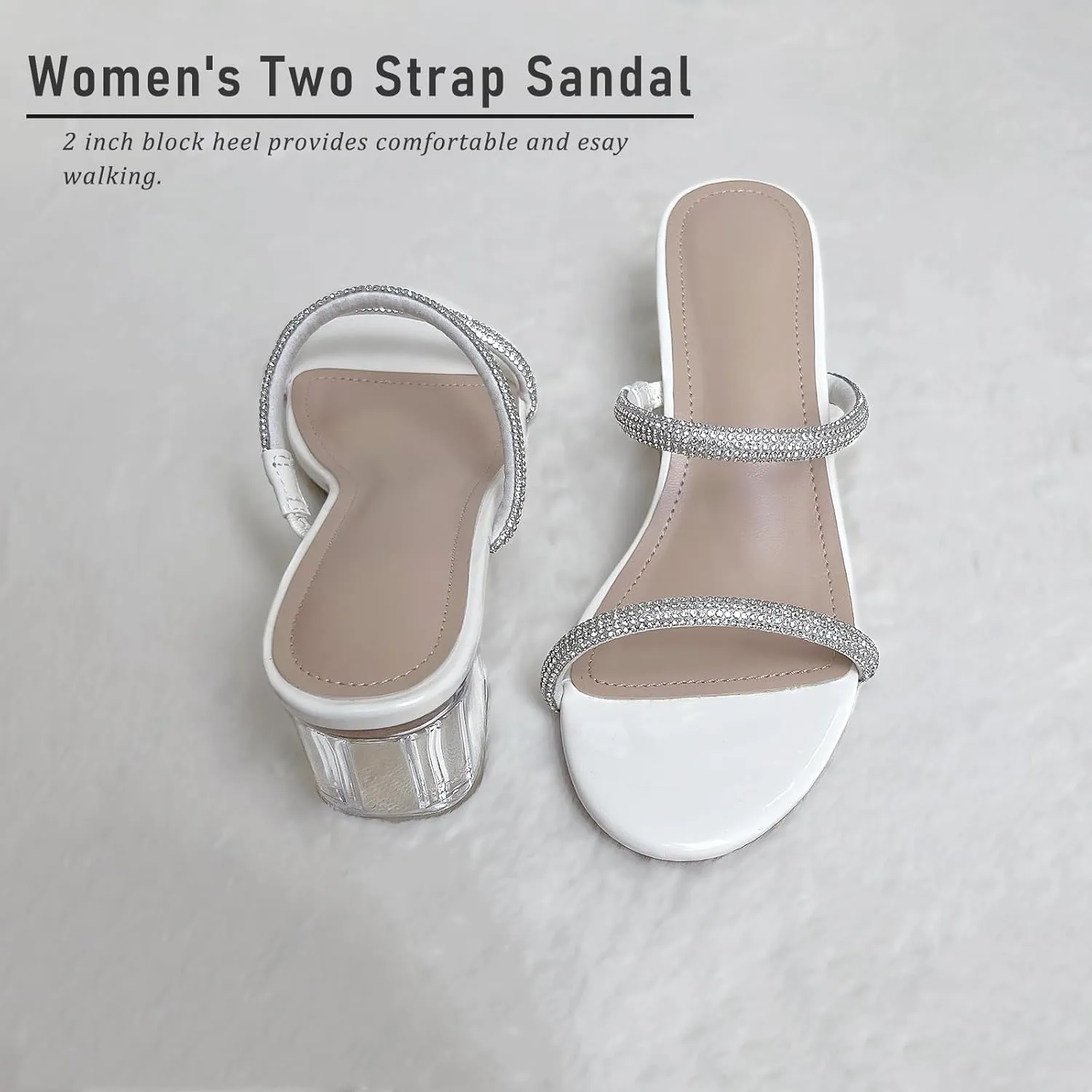 Women's Clear Block Heels Sparkly Strappy Slip On Dressy Sandals