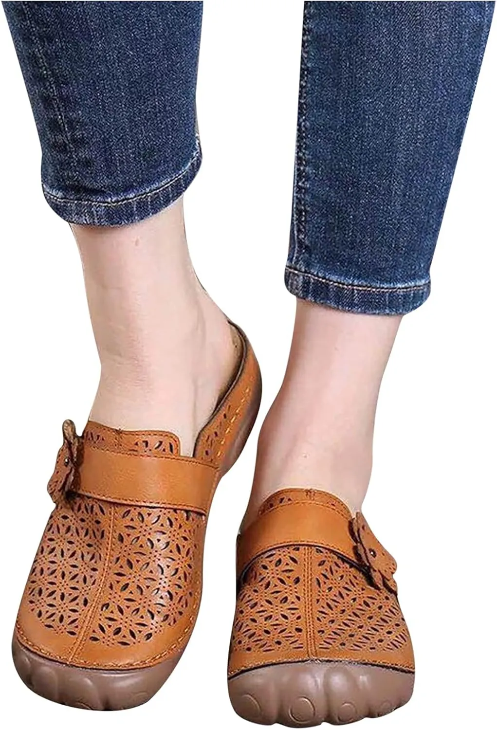 Womens Clogs Summer Flower Hollow Platform Sandals Vintage Soft Comfortable Casual Slip-on Slipper Lightweight Non-Slip Beach Shoes Flip Flops
