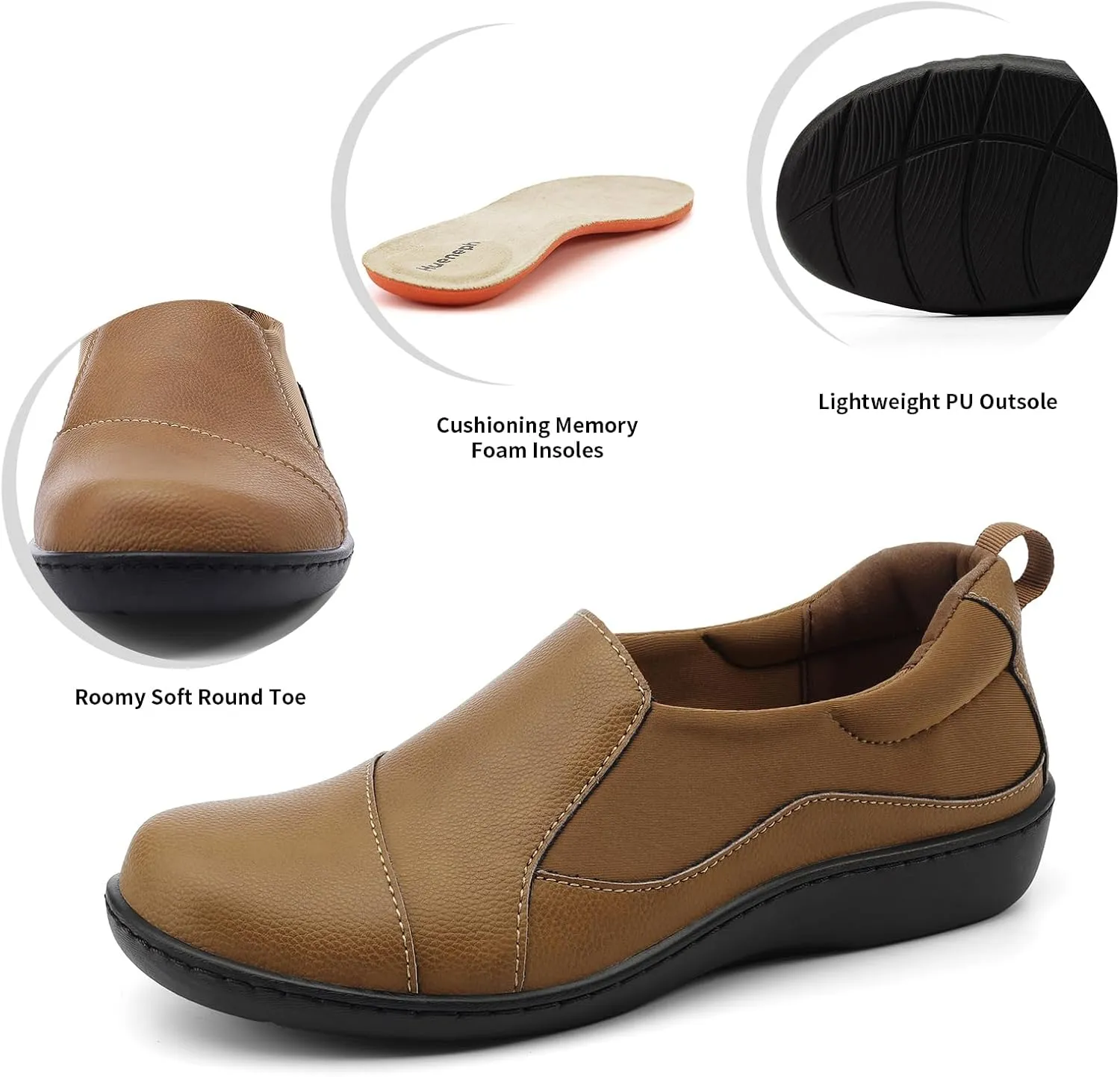 Women's Comfort Leather Loafers Cute Casual Slip On Lightweight Walking Flats Everyday Work Shoes