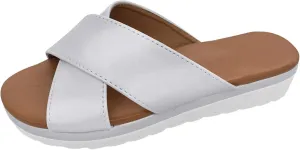 Womens Cross Straps Wedge Sandals Solid Comfortable Non-Slip Flat Shoes Summer Casual Open Toe Slip-on Slippers Trendy Beach Sandals Flip Flops