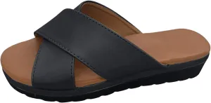 Womens Cross Straps Wedge Sandals Solid Comfortable Non-Slip Flat Shoes Summer Casual Open Toe Slip-on Slippers Trendy Beach Sandals Flip Flops