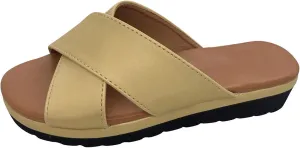 Womens Cross Straps Wedge Sandals Solid Comfortable Non-Slip Flat Shoes Summer Casual Open Toe Slip-on Slippers Trendy Beach Sandals Flip Flops