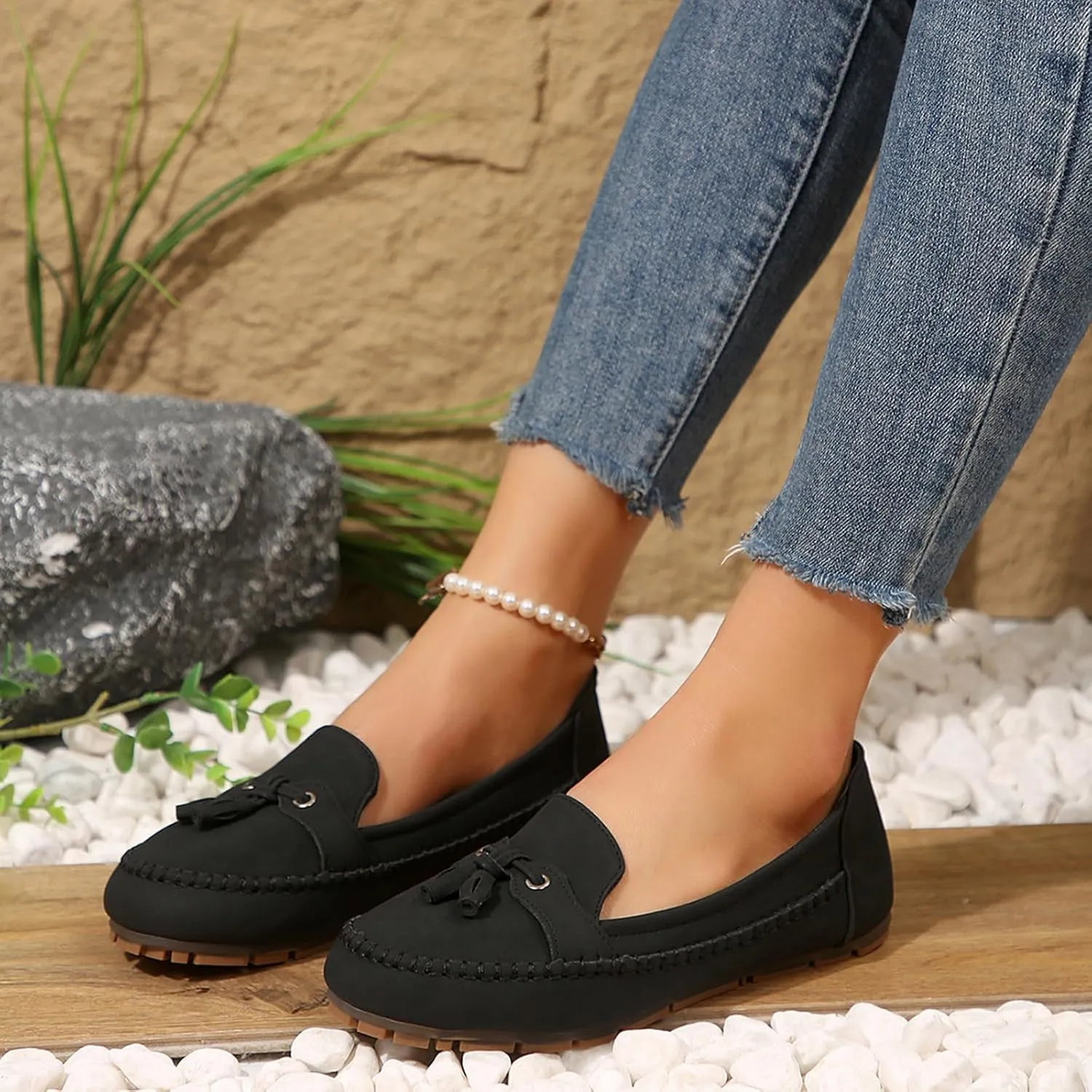 Womens Dress Shoes Flats Dressy Sandals Slip On Round Toe Casual Business Driving Walking Standing All-Day Comfort