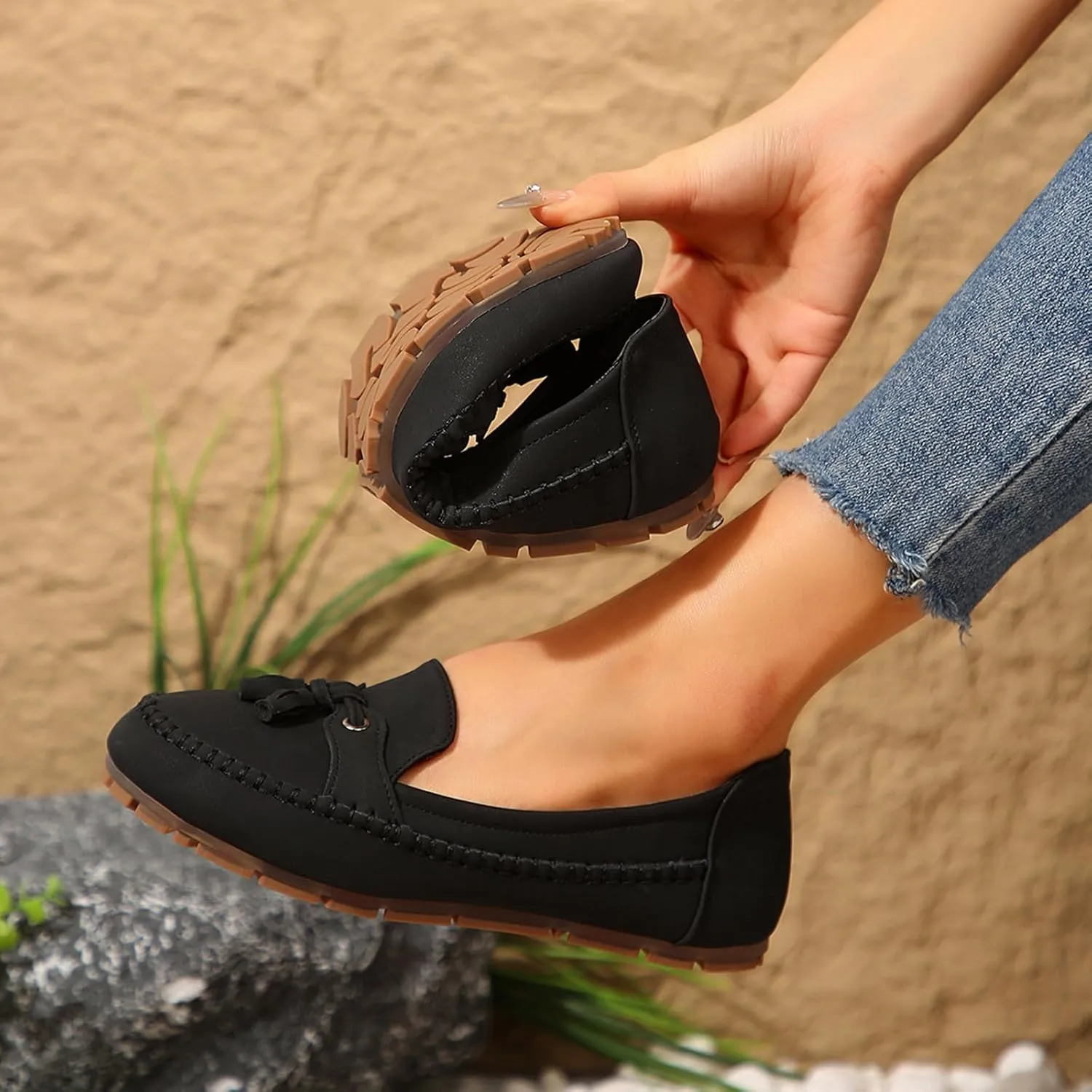 Womens Dress Shoes Flats Dressy Sandals Slip On Round Toe Casual Business Driving Walking Standing All-Day Comfort