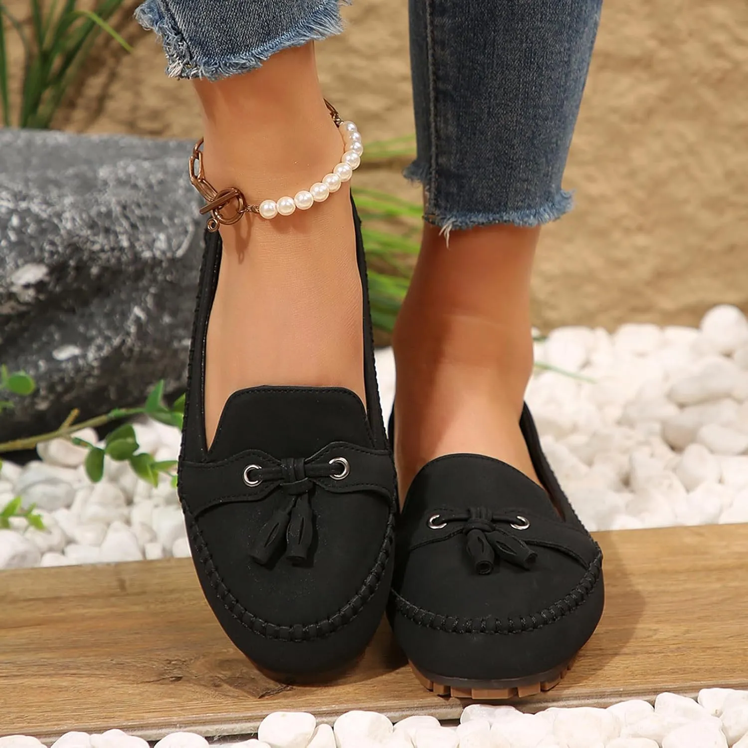 Womens Dress Shoes Flats Dressy Sandals Slip On Round Toe Casual Business Driving Walking Standing All-Day Comfort