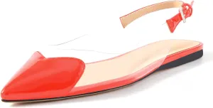 Women's Fashion Pointed Toe Heart Transparent PVC Slingback Flat Shoes Comfort Slip On Cap Toe Clear Ballet Flats Work Wedding Dress Flat Shoes for Women