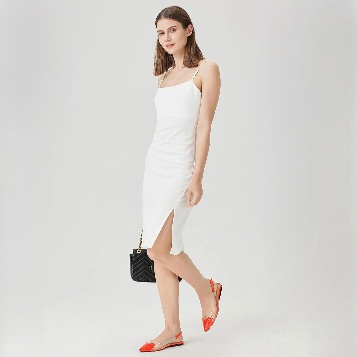 Women's Fashion Pointed Toe Heart Transparent PVC Slingback Flat Shoes Comfort Slip On Cap Toe Clear Ballet Flats Work Wedding Dress Flat Shoes for Women