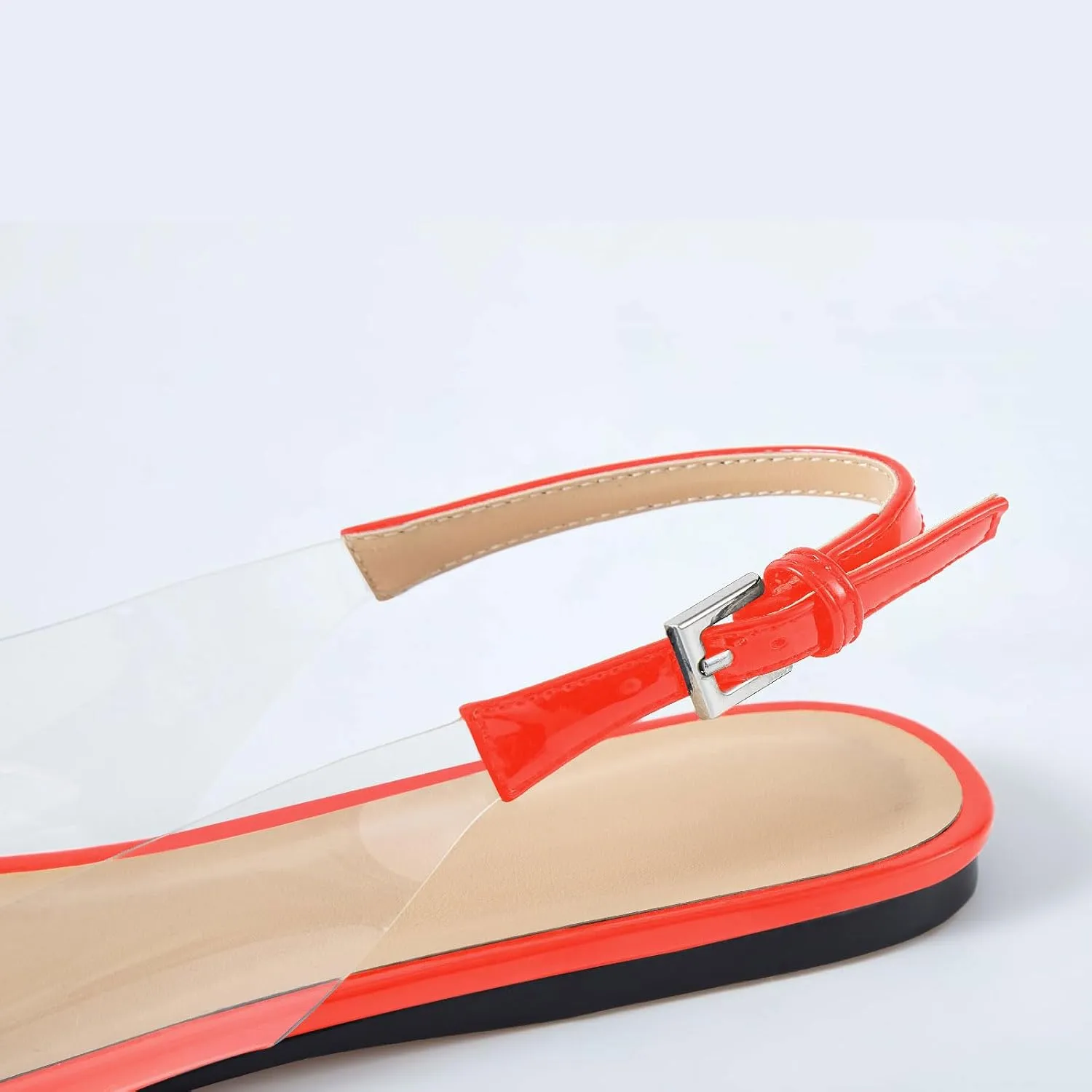 Women's Fashion Pointed Toe Heart Transparent PVC Slingback Flat Shoes Comfort Slip On Cap Toe Clear Ballet Flats Work Wedding Dress Flat Shoes for Women