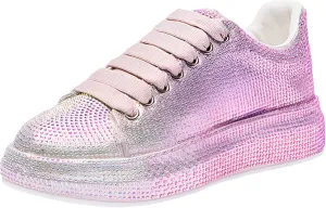 Women's Fashion Thick Sole Sneakers Glitter Gradient Colors Rhinestones Lace-Up Casual Sports Shoes