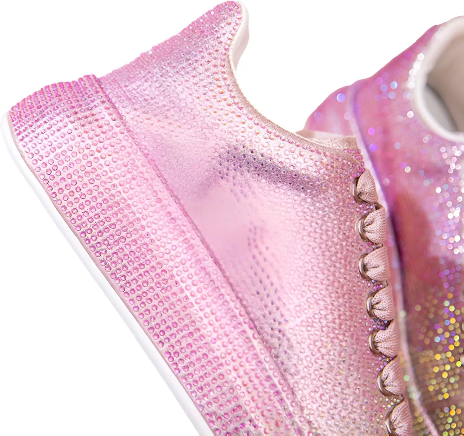 Women's Fashion Thick Sole Sneakers Glitter Gradient Colors Rhinestones Lace-Up Casual Sports Shoes