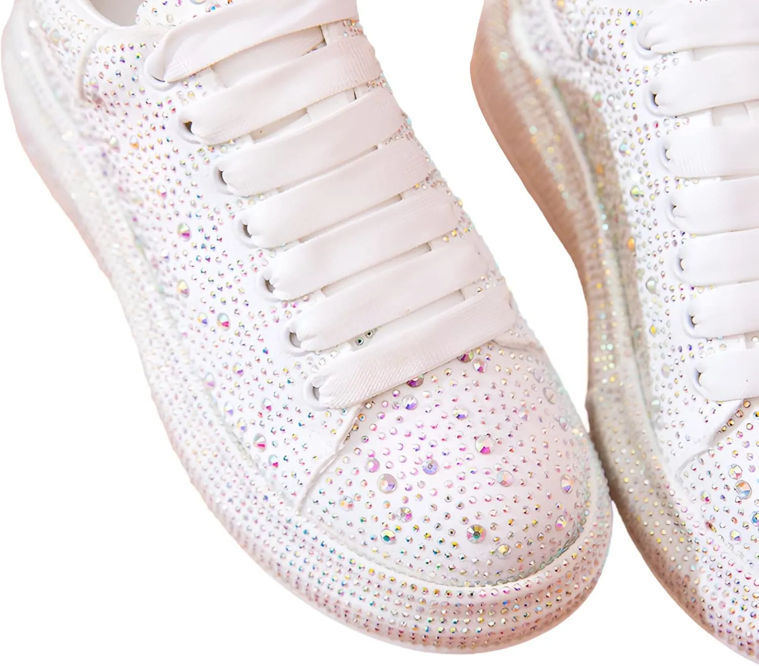 Women's Fashion Thick Sole Sneakers Glitter Gradient Colors Rhinestones Lace-Up Casual Sports Shoes