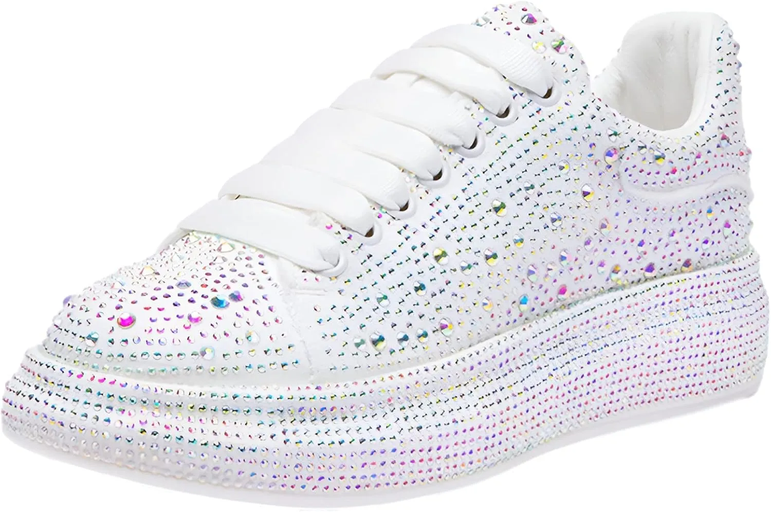 Women's Fashion Thick Sole Sneakers Glitter Gradient Colors Rhinestones Lace-Up Casual Sports Shoes