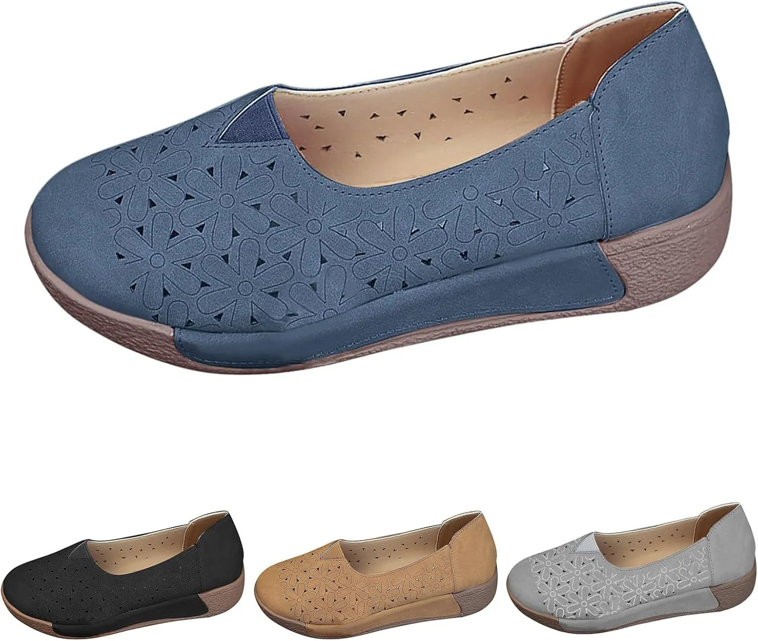 Womens Flat Sandals Summer Closed Toe Mesh Slip On Sandals Hollow Out Flower Breathable Shoes, Comfortable Espadrilles Flats Round Toe Casual Dress Flats Trendy Lazy Loafers for Women