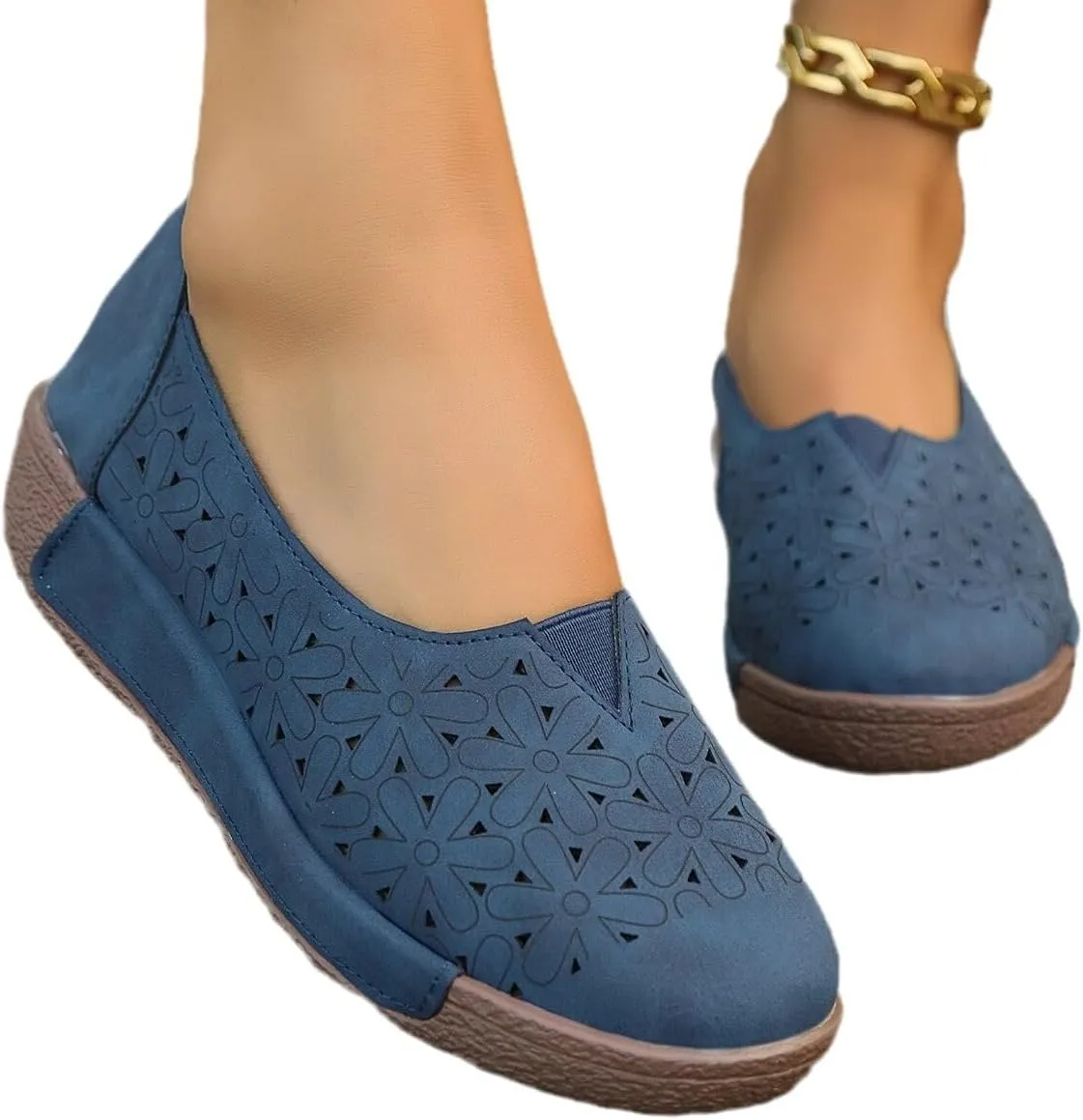 Womens Flat Sandals Summer Closed Toe Mesh Slip On Sandals Hollow Out Flower Breathable Shoes, Comfortable Espadrilles Flats Round Toe Casual Dress Flats Trendy Lazy Loafers for Women
