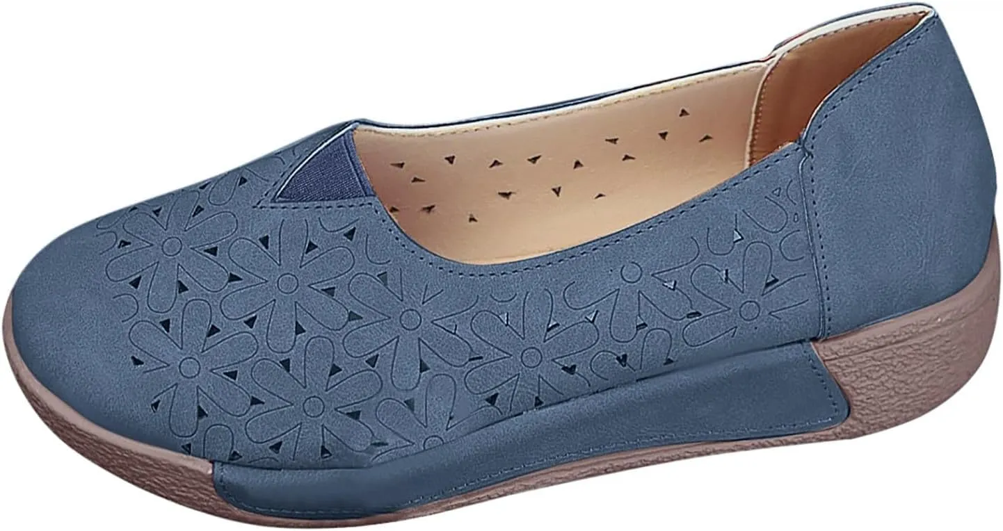 Womens Flat Sandals Summer Closed Toe Mesh Slip On Sandals Hollow Out Flower Breathable Shoes, Comfortable Espadrilles Flats Round Toe Casual Dress Flats Trendy Lazy Loafers for Women