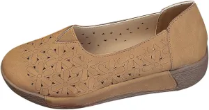 Women's Floral Ballet Flat Flats Shoes Slip On Flowers Round Toe Casual Dress Hollow Hole Summer Comfortable Work Office PU Leather Fashion Trendy Lazy with Eyelets Loafers