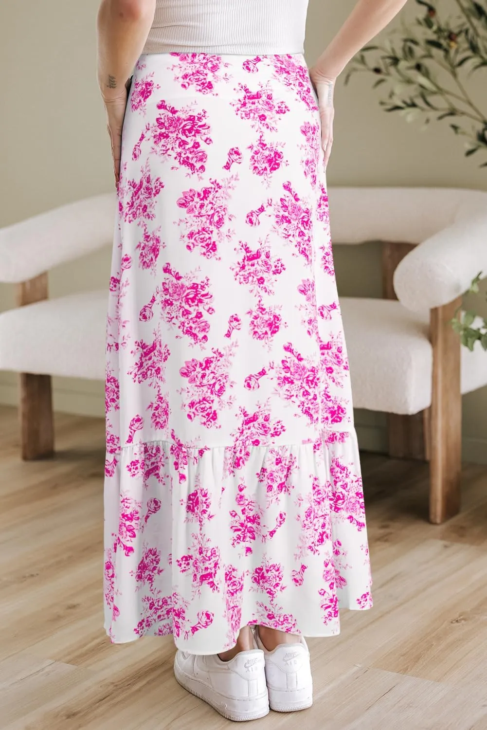 Women's Floral Printed Maxi Skirts Casual Boho Ruffle High Waisted Side Slit Bodycon Skirt Sexy A Line Flowy Skirts