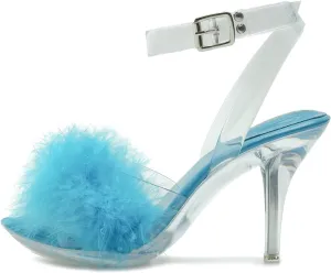 Women's Fuzzy Clear Heels Ankle StrapStilettos Heels Mules Sandals Fluffy Feather Slip On High Heeled Party Prom Dresses Shoes