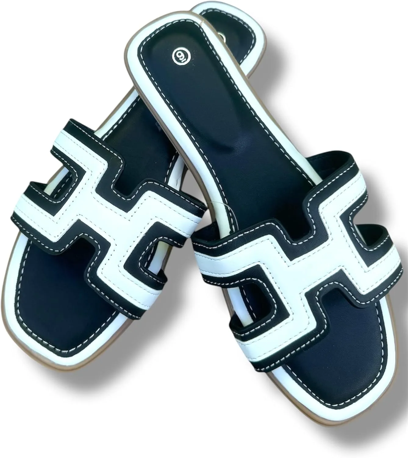 Women's H-Style Slide Sandals, Contrast Stitching, Multiple Colors, Flat Casual Slip-On.