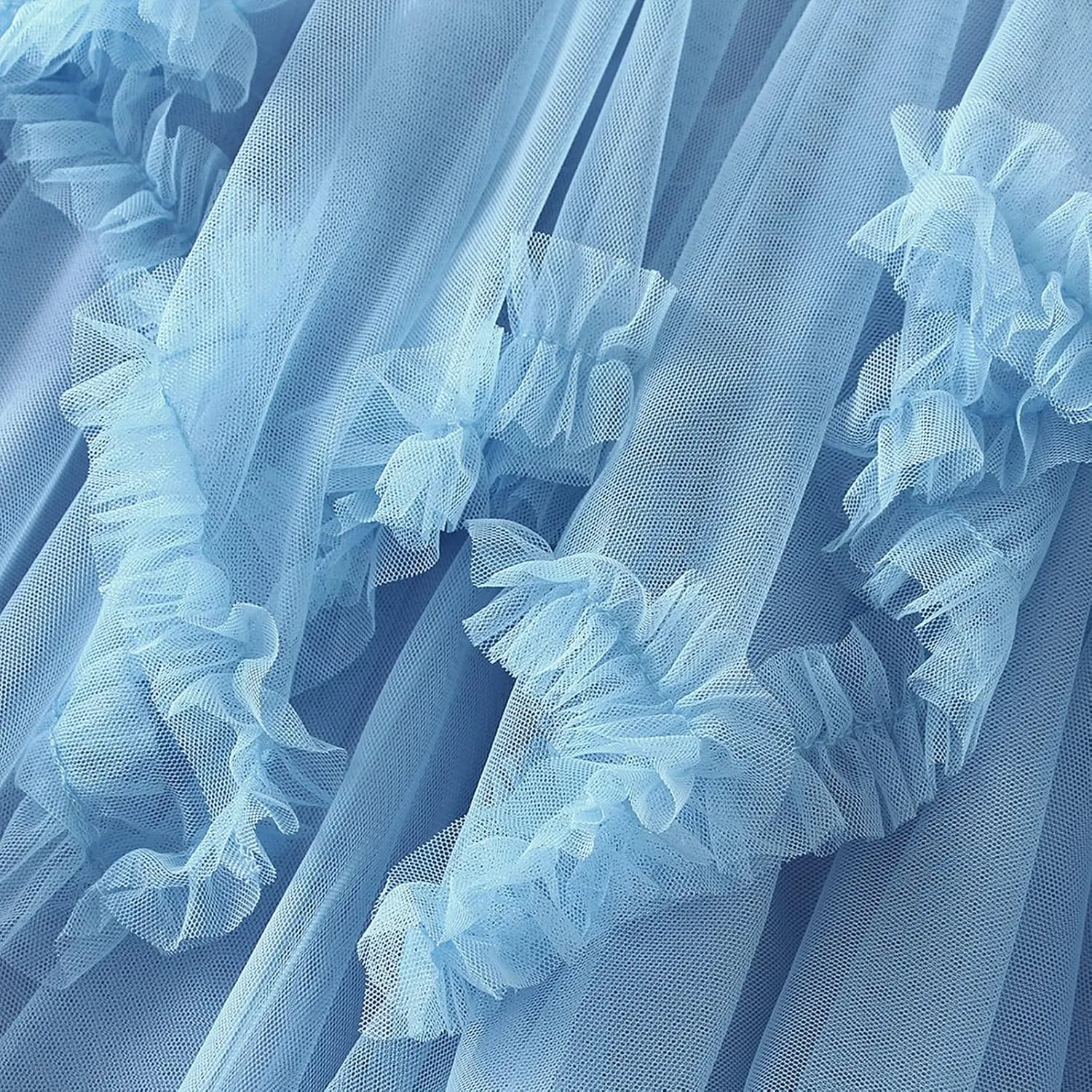 Women's Layered Tulle Long Skirt Solid Color Frill Trim Ruffle A-line Midi Skirt Summer Club Party Skirt