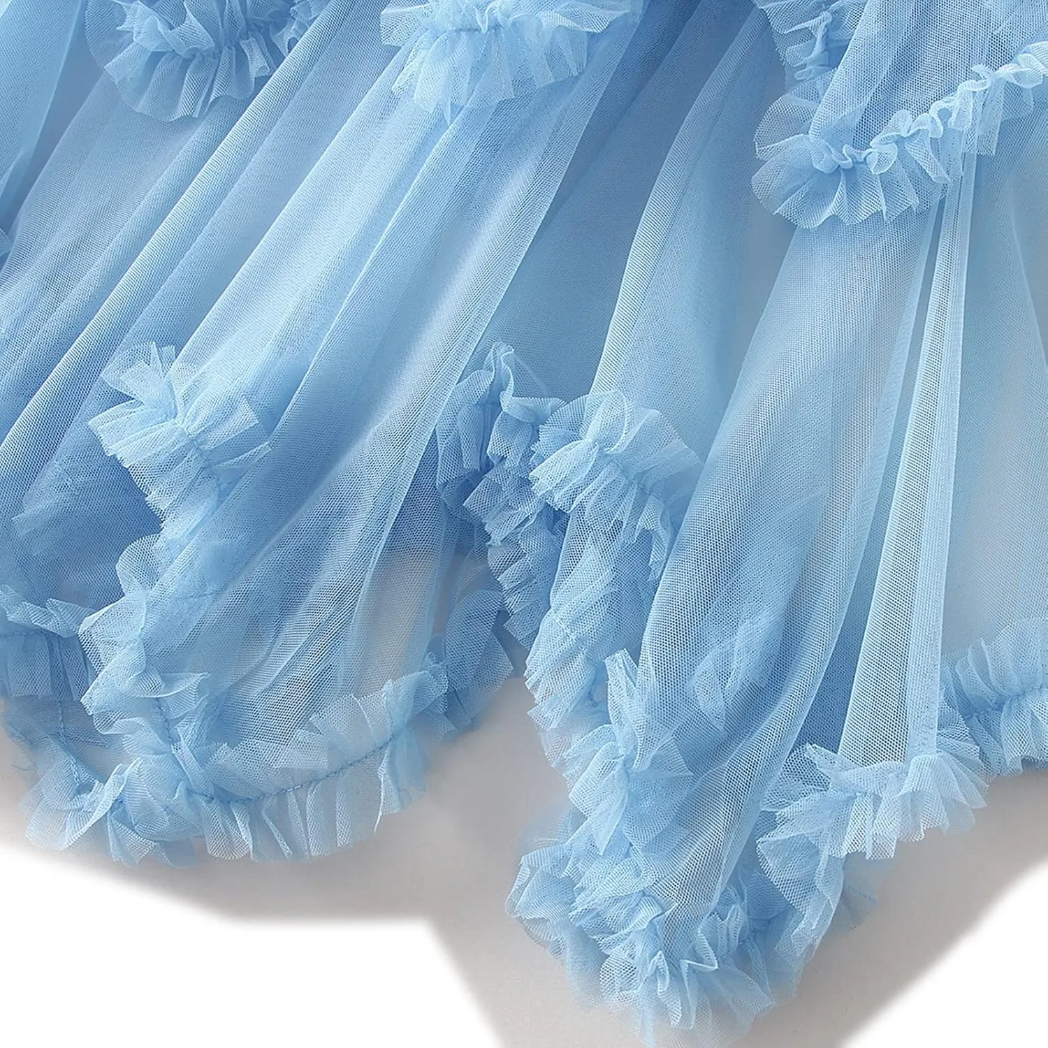 Women's Layered Tulle Long Skirt Solid Color Frill Trim Ruffle A-line Midi Skirt Summer Club Party Skirt