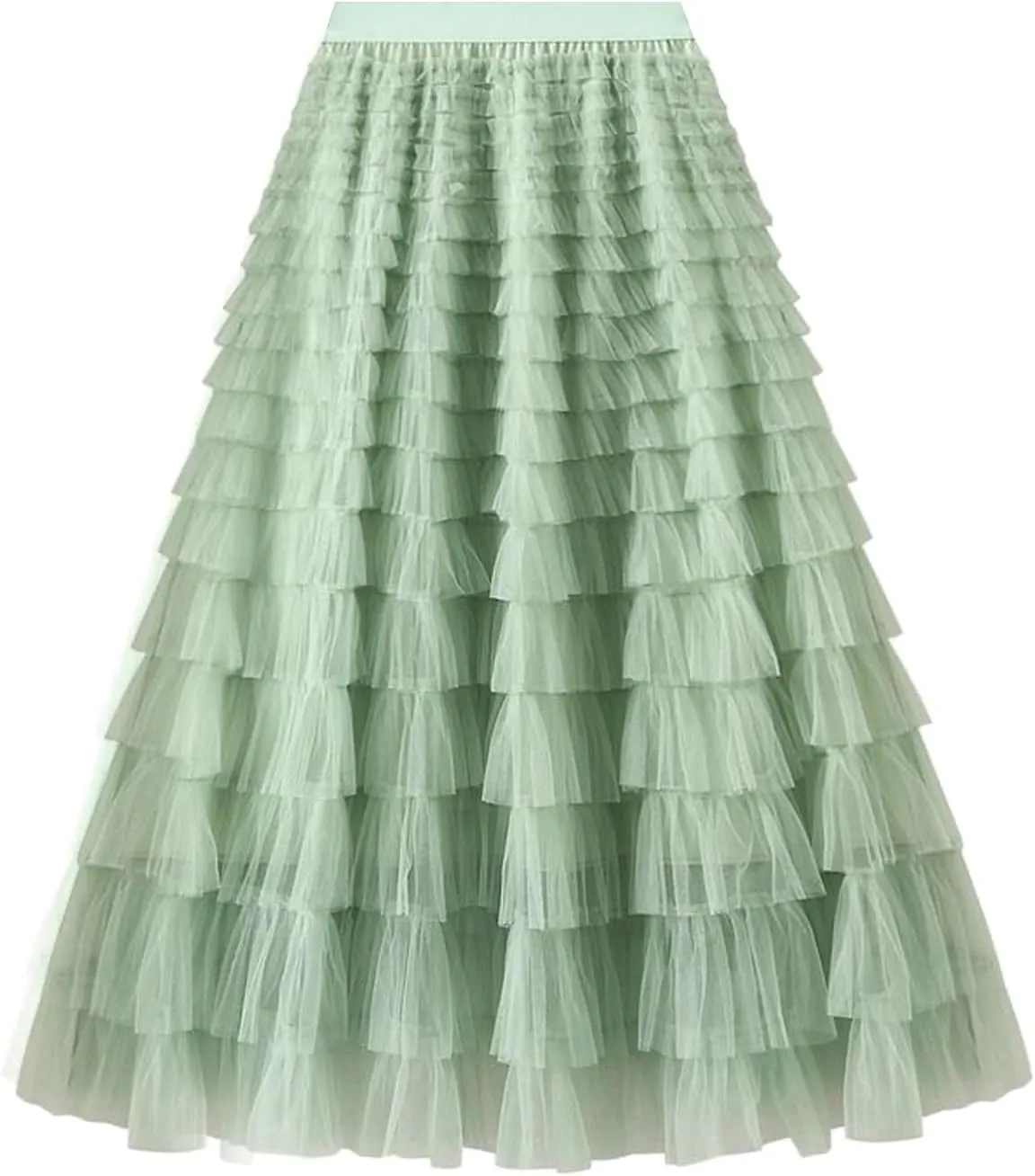 Women's Layered Tulle Skirts A Line Ruffle High Waisted Mesh Long Maxi Skirt Petticoat