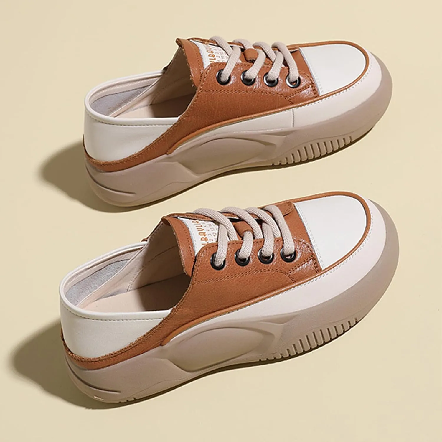 Women's Leather Lace Up Platform Sneakers,Comfortable Round Toe Increase Height Casual Walking Sport Shoes Fashion Breathable Slip-On Anti-Slip Running Sneakers