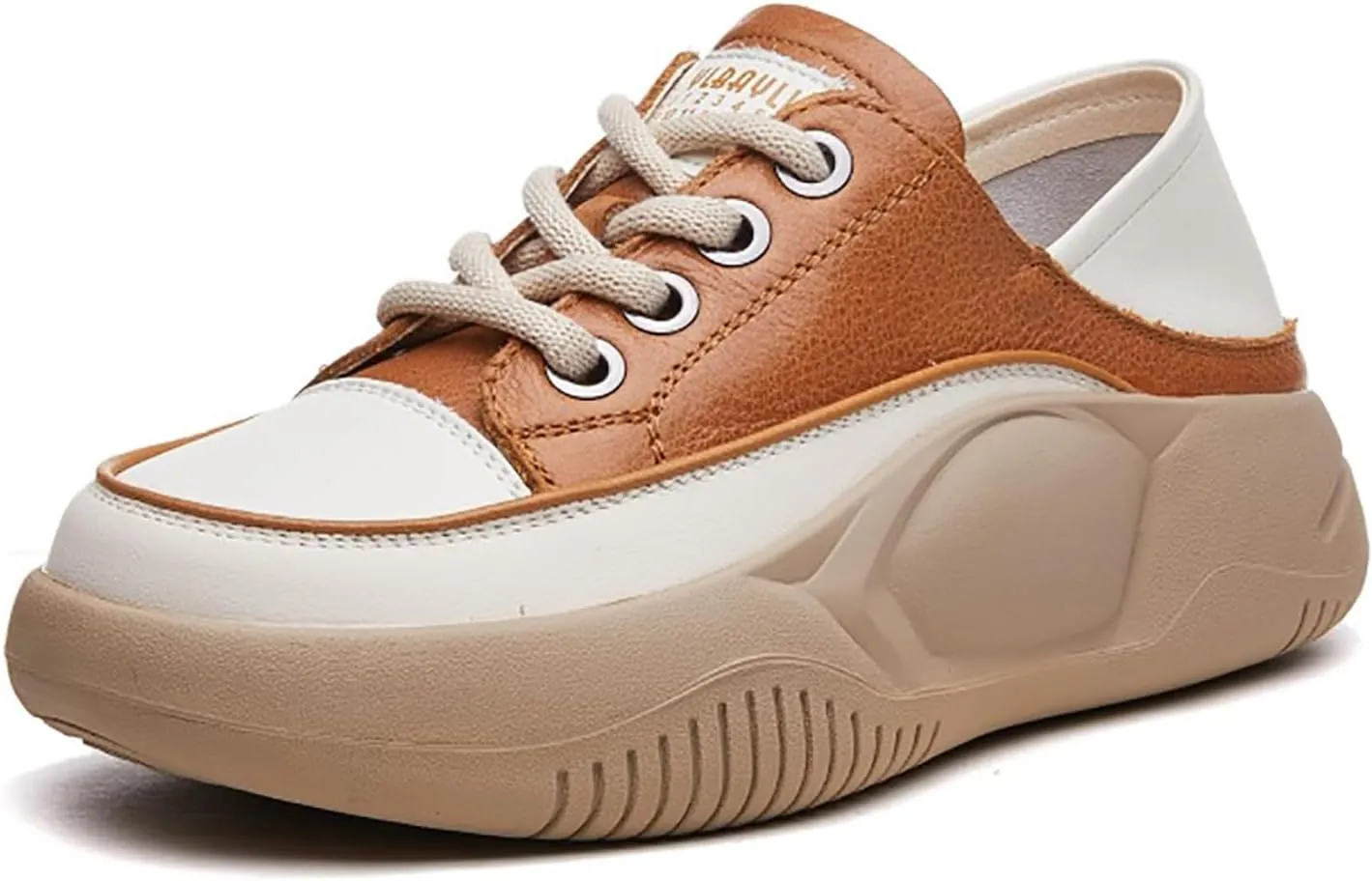 Women's Leather Lace Up Platform Sneakers,Comfortable Round Toe Increase Height Casual Walking Sport Shoes Fashion Breathable Slip-On Anti-Slip Running Sneakers