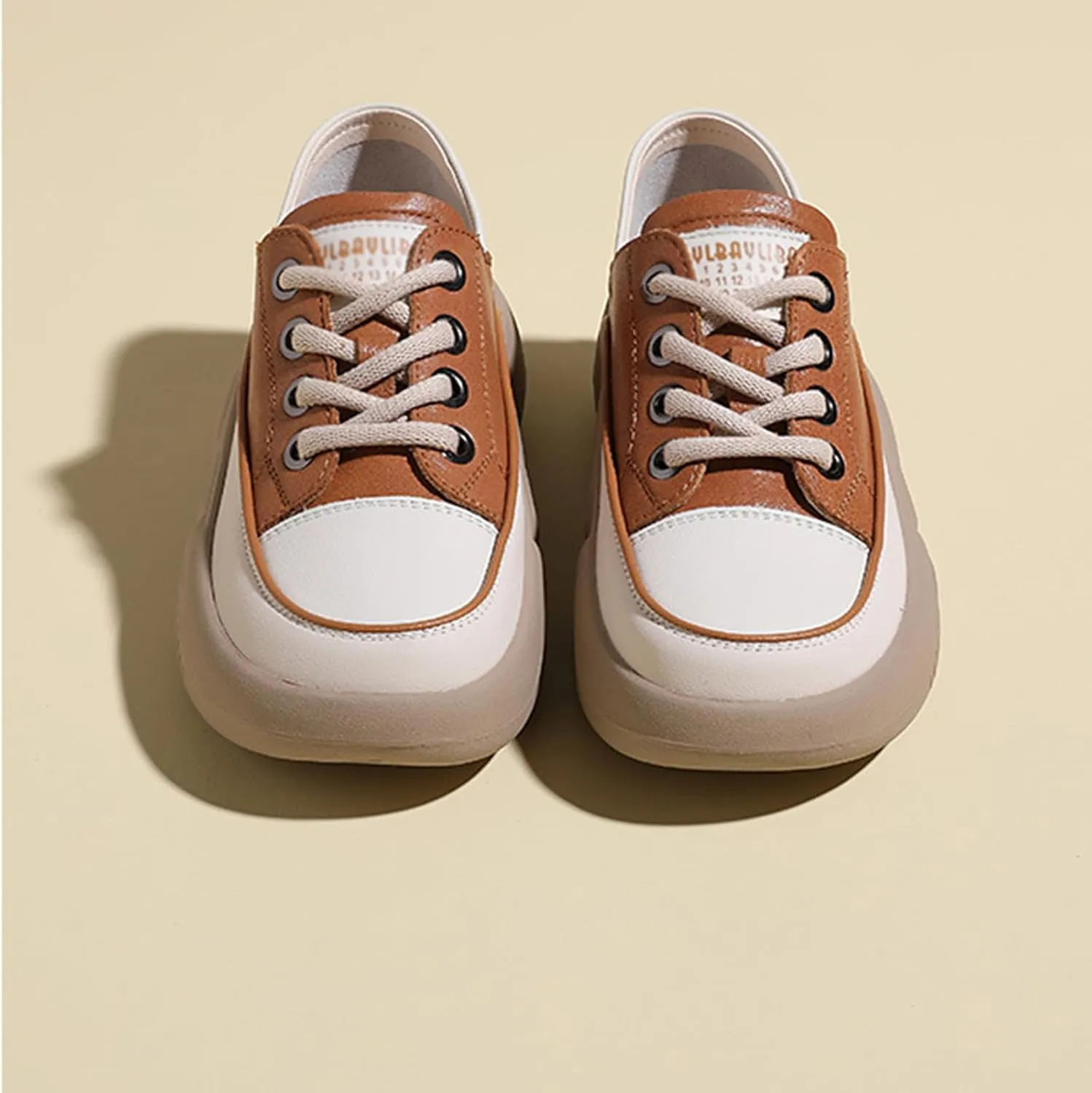 Women's Leather Lace Up Platform Sneakers,Comfortable Round Toe Increase Height Casual Walking Sport Shoes Fashion Breathable Slip-On Anti-Slip Running Sneakers