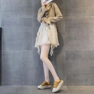 Women's Leather Platform Sneakers Lace Up Round Toe Tennis Shoes Casual Comfortable Walking Shoes