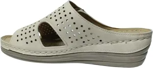 Women's Perforated Comfort Slide Sandals, Beige, Slip-On Wedge Heel