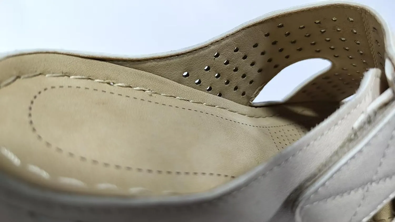 Women's Perforated Comfort Slide Sandals, Beige, Slip-On Wedge Heel