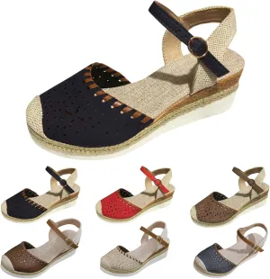 Women's Platform & Wedge Sandals Summer Closed Toe Hollow Out Orthopedic Shoes Comfort Breathable Slip On Summer Sandals with Adjustable Buckle Ankle Strap