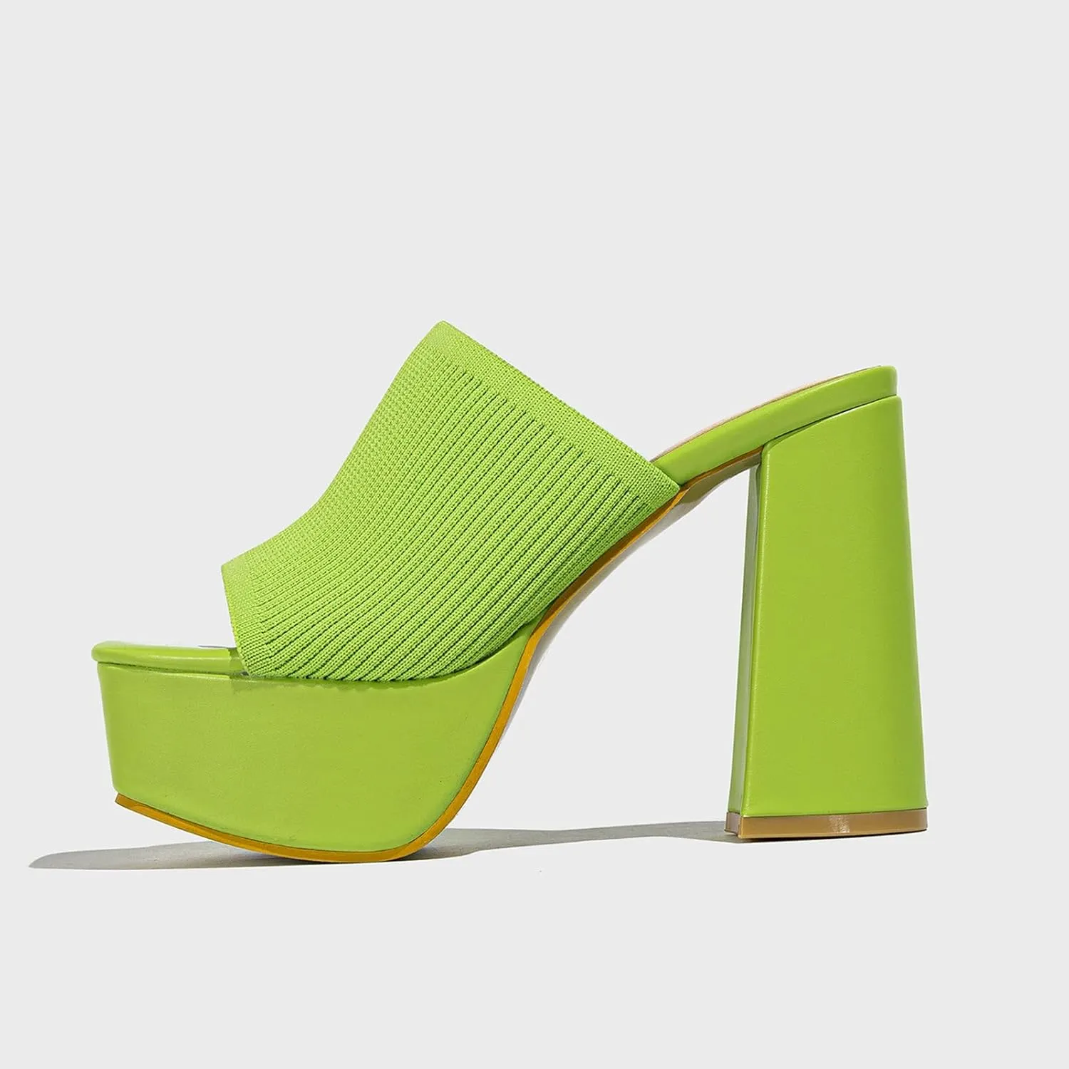Women's Platform Chunky Heel Sandals Slip-On Square Open Toe High Heel Sandals Knitted Comfortable Dress Sandals