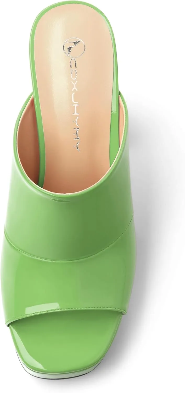 Womens Platform Chunky Heels Sandals Square Open Toe High Heeled Sandals Slip On Slides Dress Party Wedding Shoes